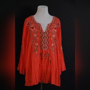 Embroidered Orange Tunic Johnny Was Size 1X